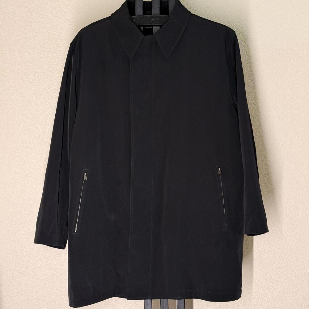 Calvin Klein Mens 44 Long Mac Coat Black Overcoat Zip Out Liner Trench Style